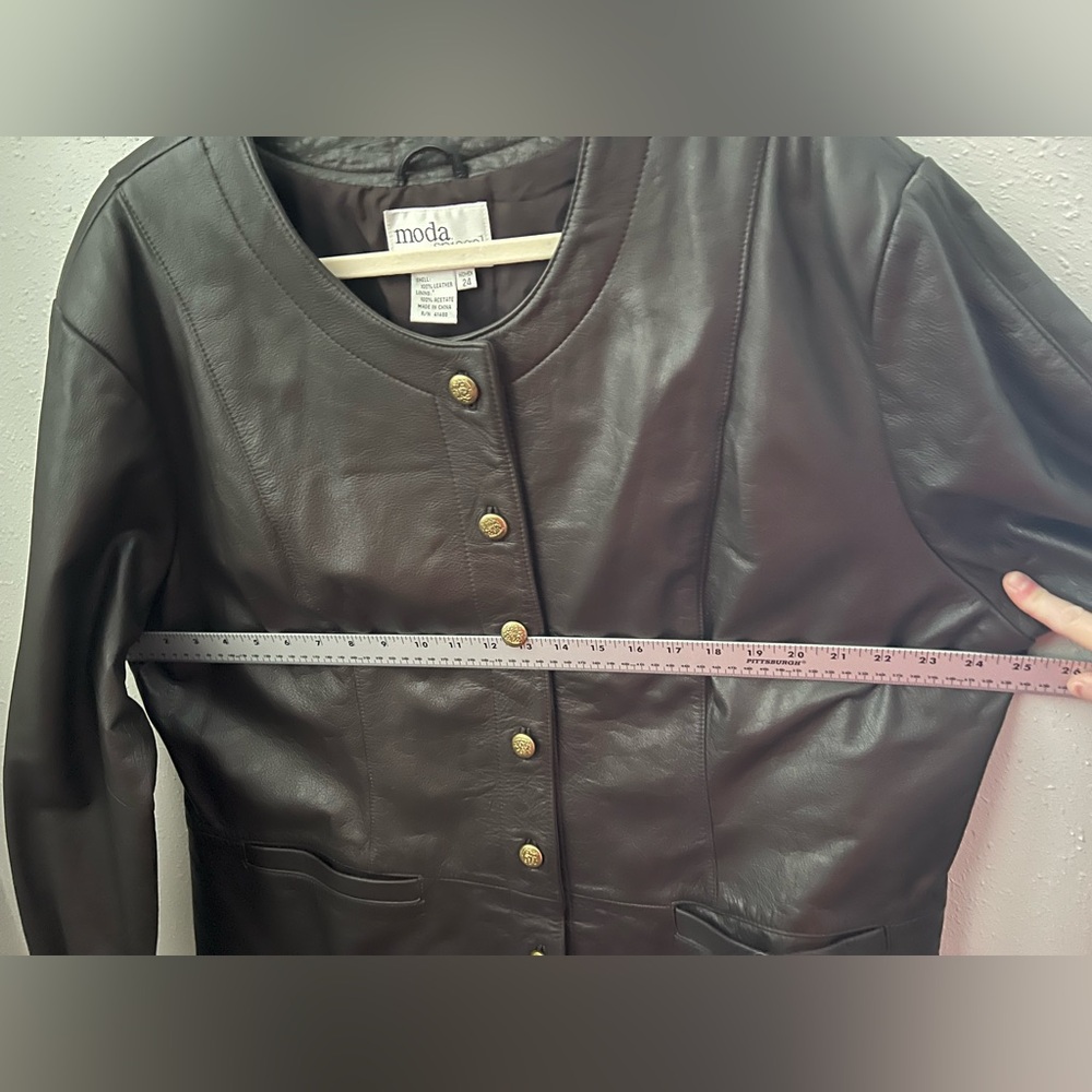 Mods Spiegel Dark Brown Leather Jacket With Gold Buttons Women’s Size 24 - Picture 10 of 12